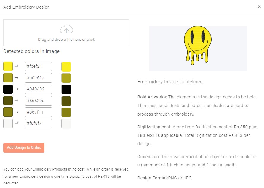 adding a embroidery design to Qikink