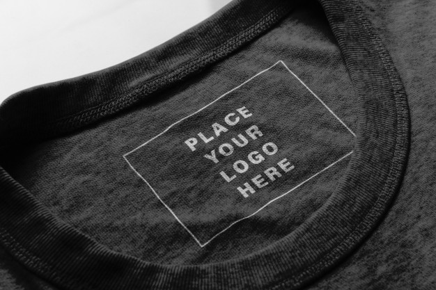 place your logo here texted neck label for t-shirt