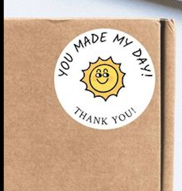 brand logo sticker attached in the packages with thankyou text