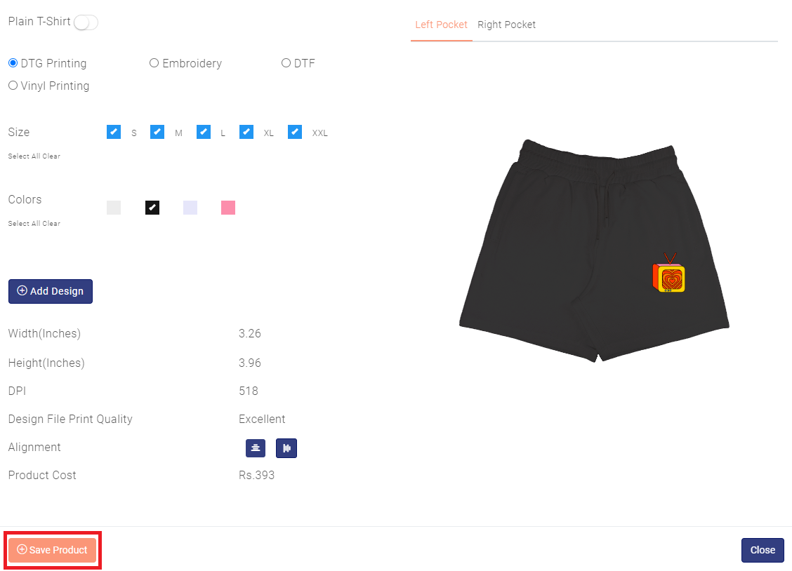 saving a combo product with a design in qikink