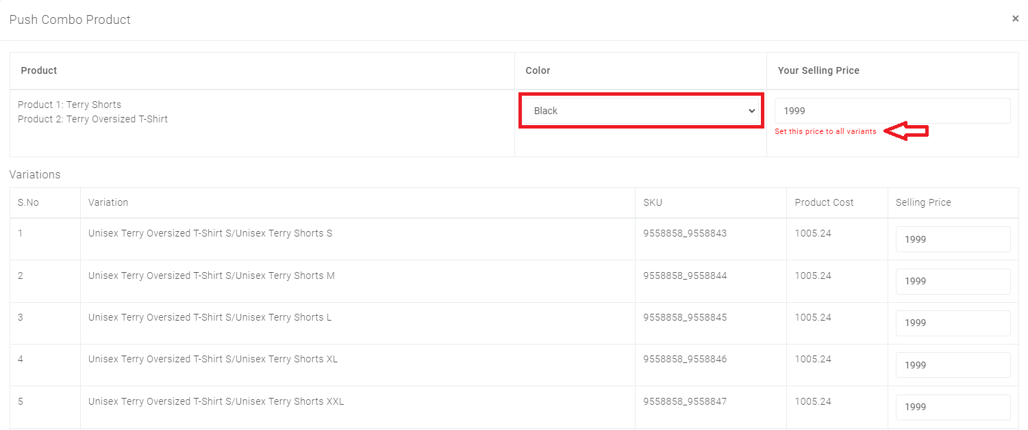 push combo product in qikink