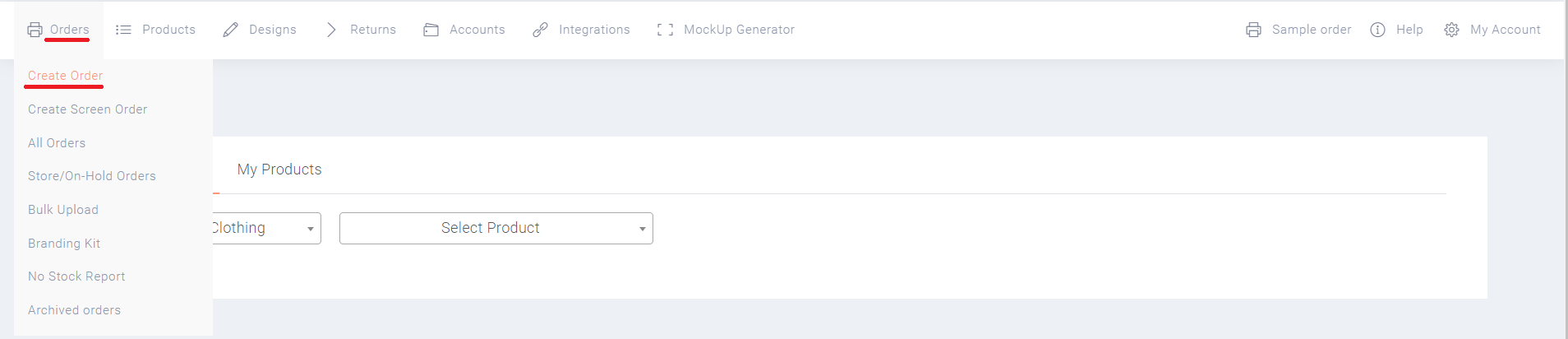 create order page in Qikink dashboard