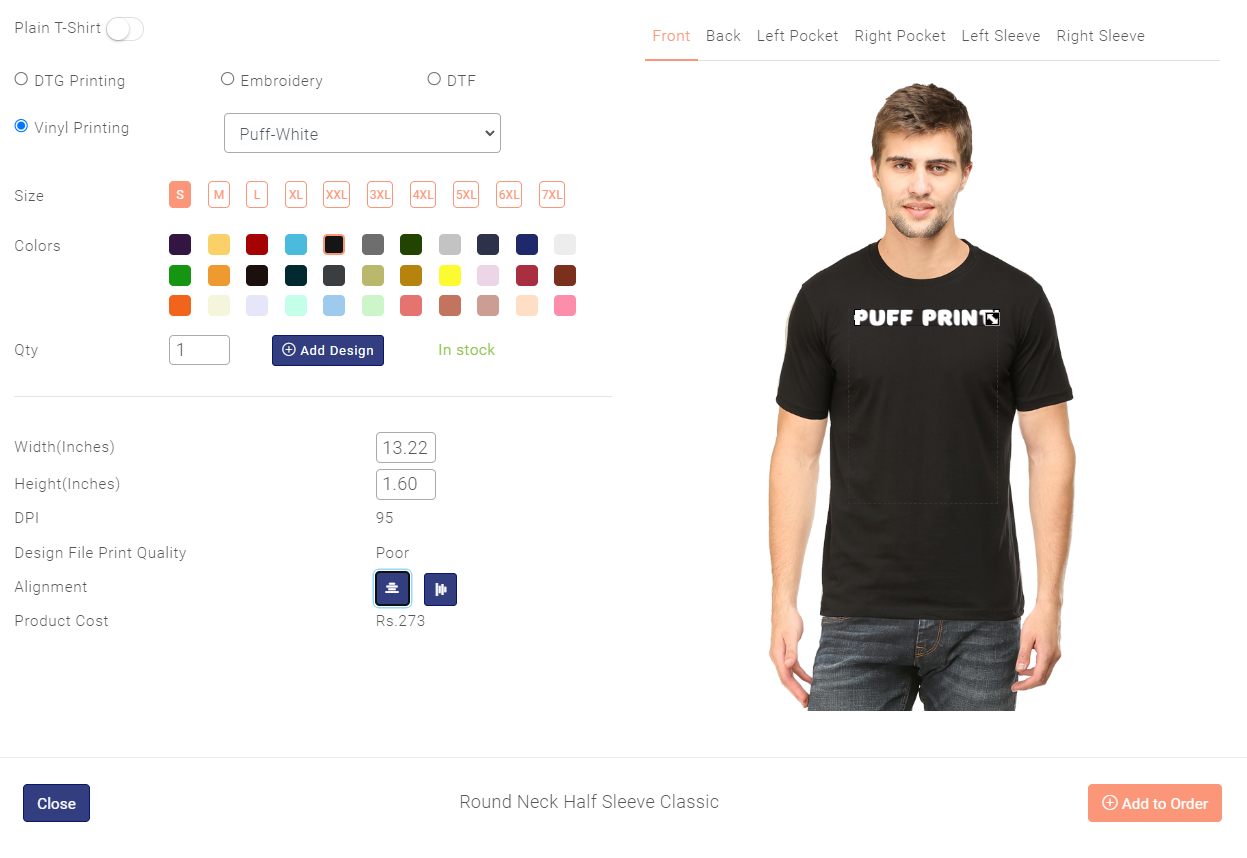 select puff-white printing 