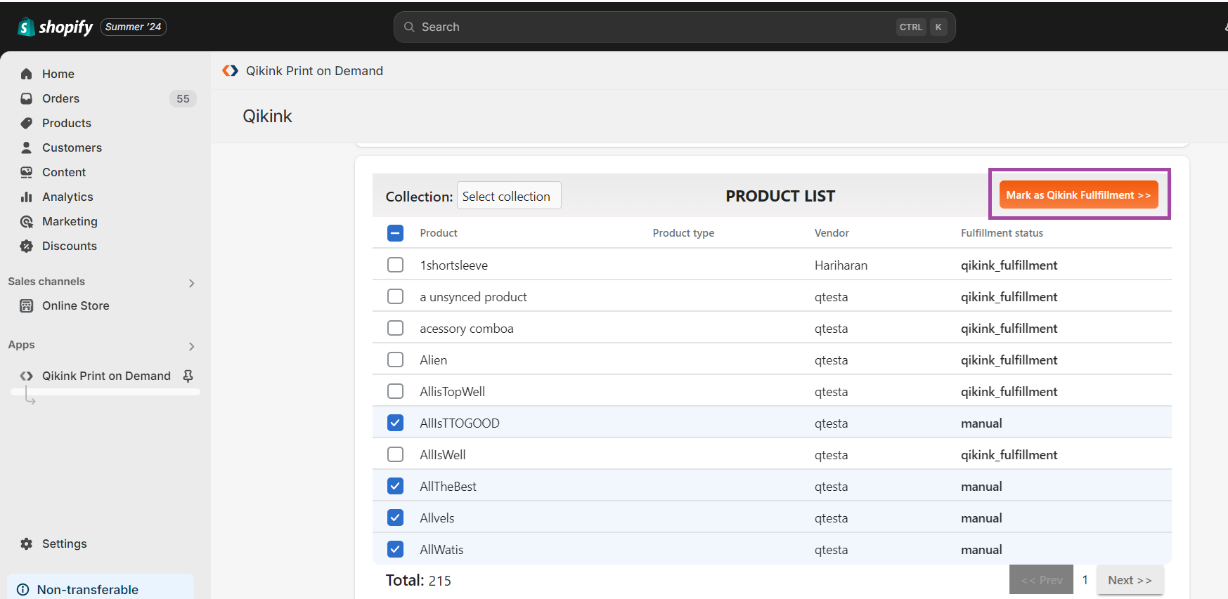 qikink fulfilment in shopify app 