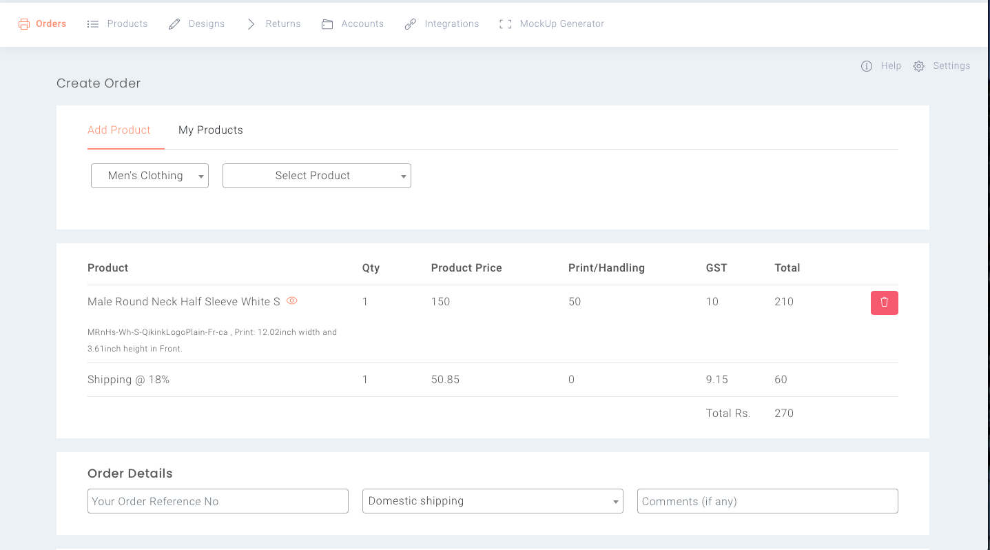 adding multiple products in single order in qikink dashboard